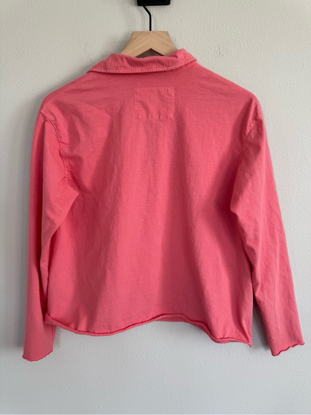 Frank & Eileen Patrick Popover Henley Pink Coral Cotton Raw Hem Minimalist S - Picture 7 of 15
